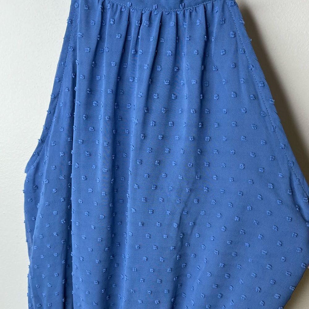 NWT Soft blue Swiss dot halter tiered sleeveless maxi dress size Large - Picture 4 of 8
